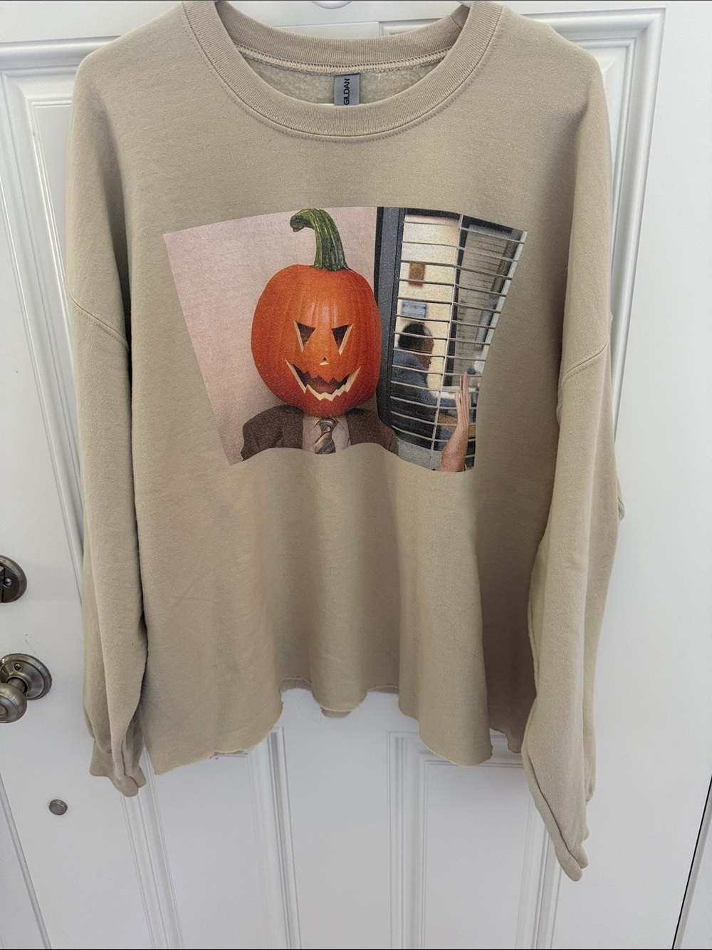 The “Office” Gildan Tan Pumpkin-Head Crewneck Sweatshirt